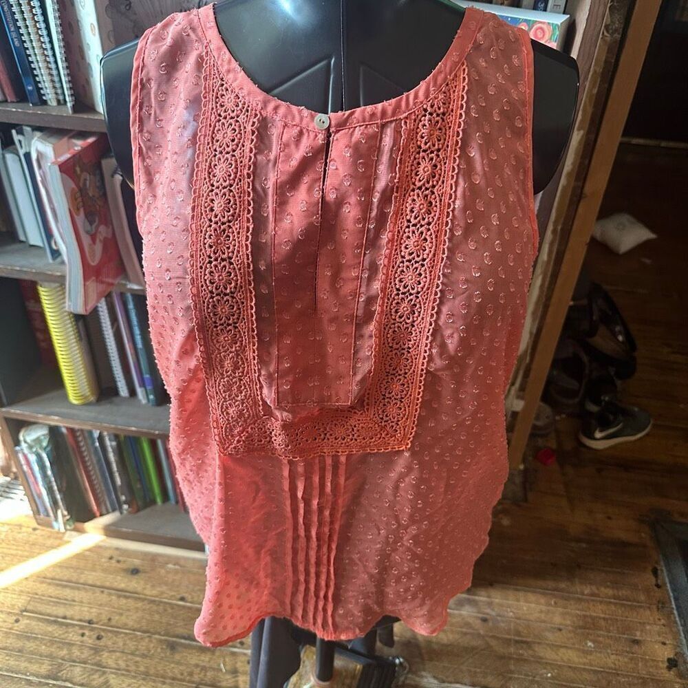 Daniel Rainn coral dotted sleeveless boho M peasant blouse